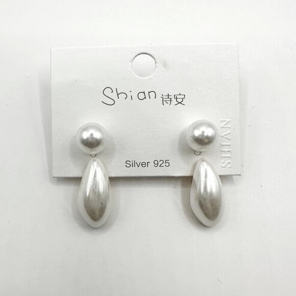Shian Silver 925 Stud Post Pierced Earrings Pearl Drop Dangle NWT White Summer - Picture 1 of 10